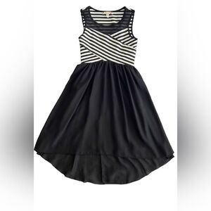 Speechless Girls Black white stripe mesh formal special occasion hi low dress 12